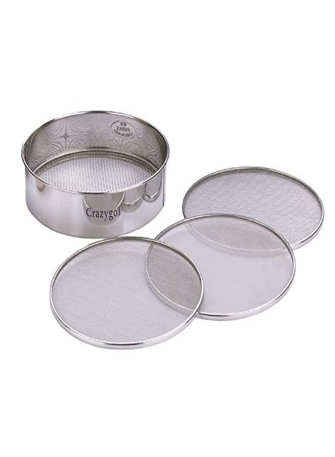 Crazygol 4 in 1 Stainless Steel Interchangeable Sieve Set of 5, Flour Chalni, Spices, Food Strainers, Atta Chalni, - Image 1